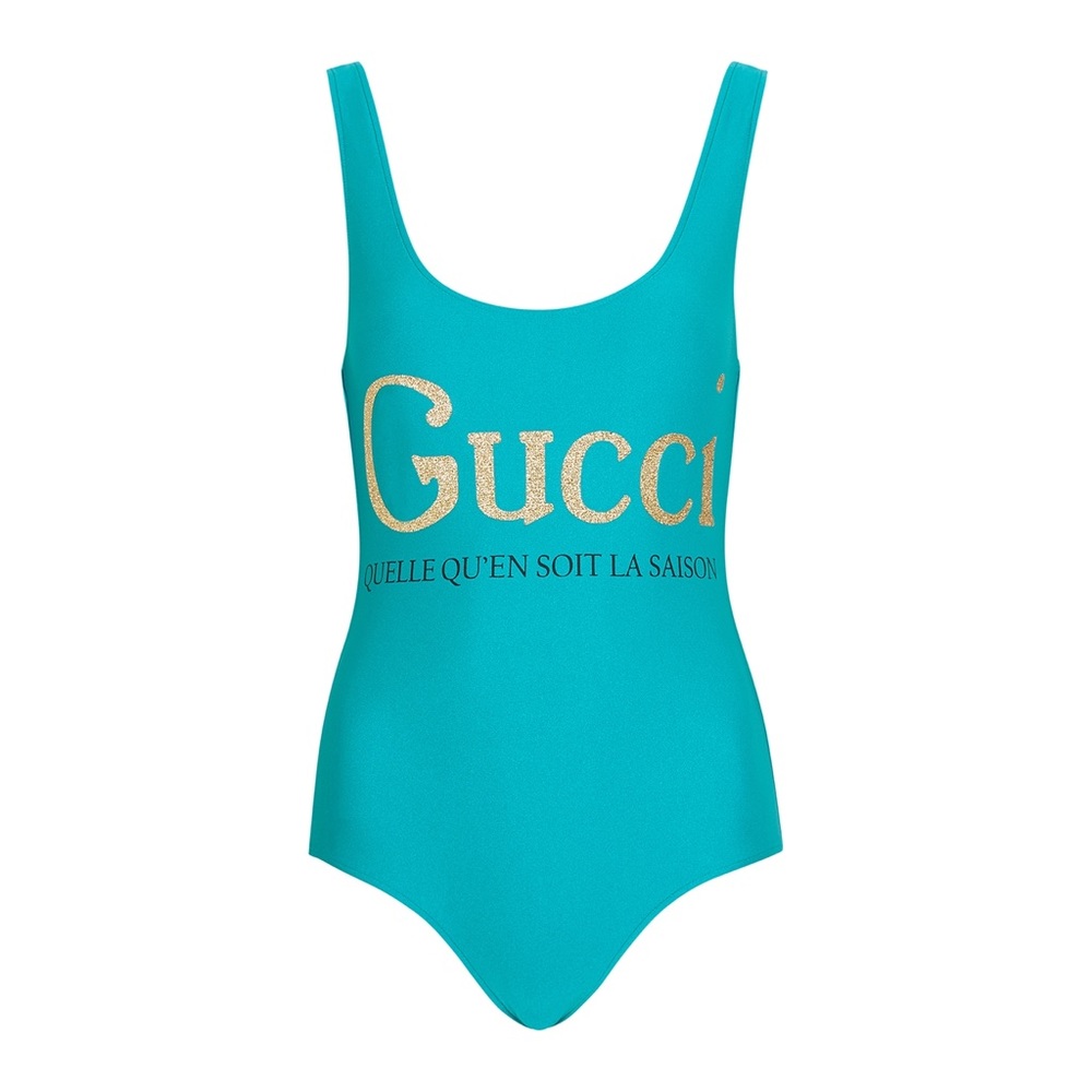 Turquoise logo-print swimsuit